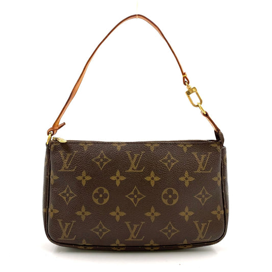 Louis Vuitton Pochette Monogram Leather Brown Handbag Gold