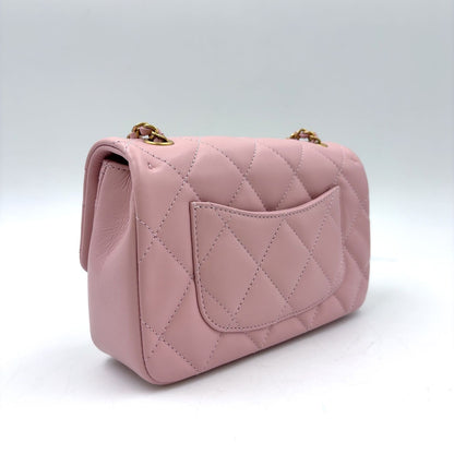 Chanel Mini Quilted Heart Charm Random Lambskin Pink Chain Shoulder Bag Gold — view 2