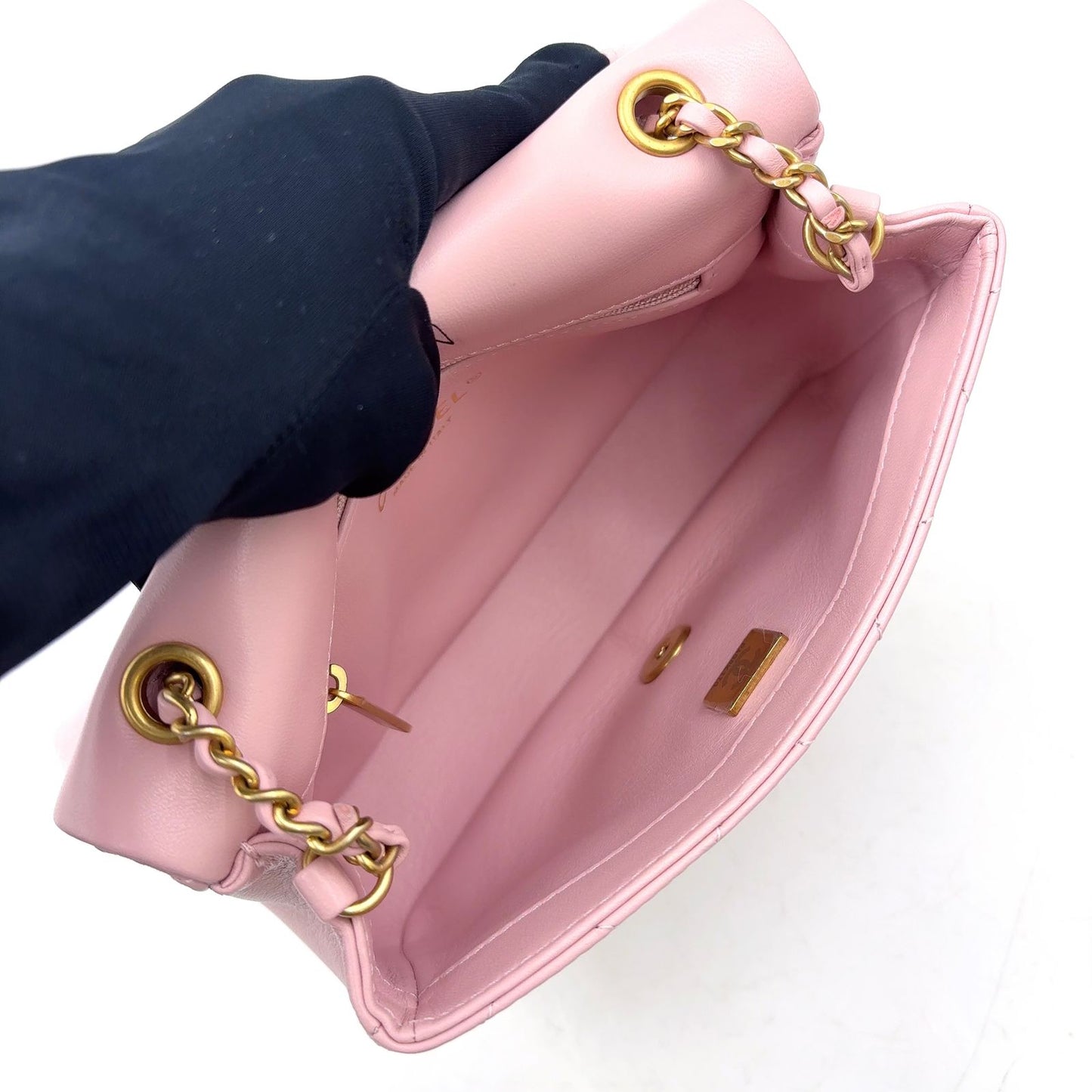 Chanel Mini Quilted Heart Charm Random Lambskin Pink Chain Shoulder Bag Gold — view 3