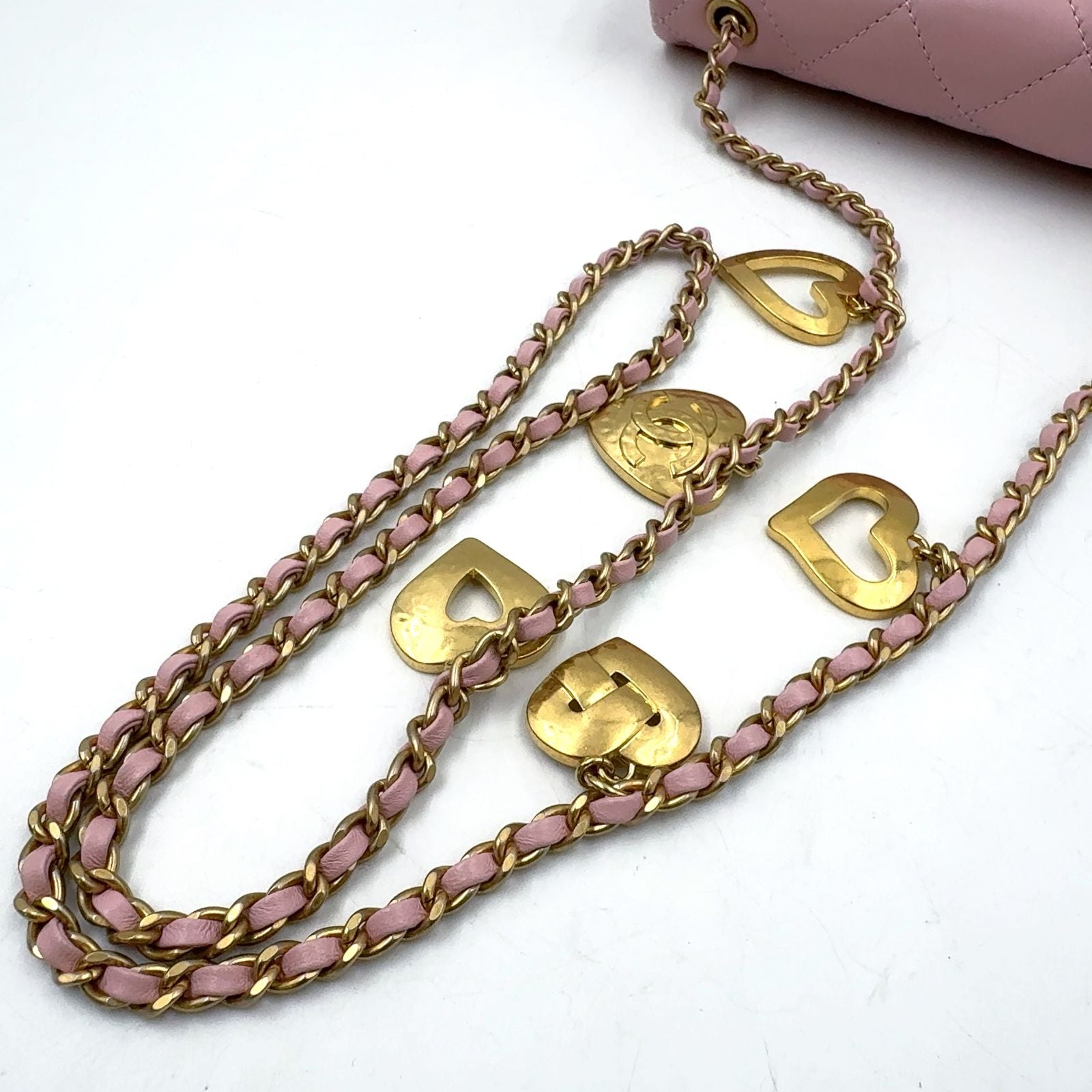Chanel Mini Quilted Heart Charm Random Lambskin Pink Chain Shoulder Bag Gold — view 8