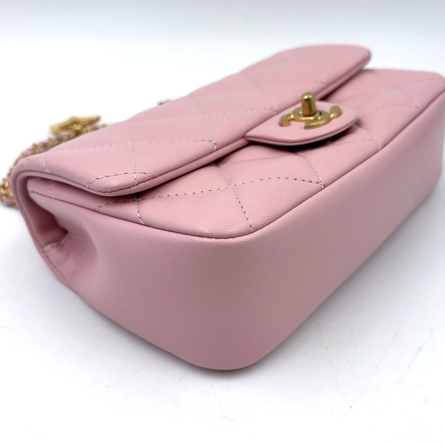 Chanel Mini Quilted Heart Charm Random Lambskin Pink Chain Shoulder Bag Gold — view 5
