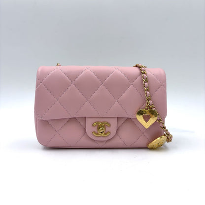 Chanel Mini Quilted Heart Charm Random Lambskin Pink Chain Shoulder Bag Gold
