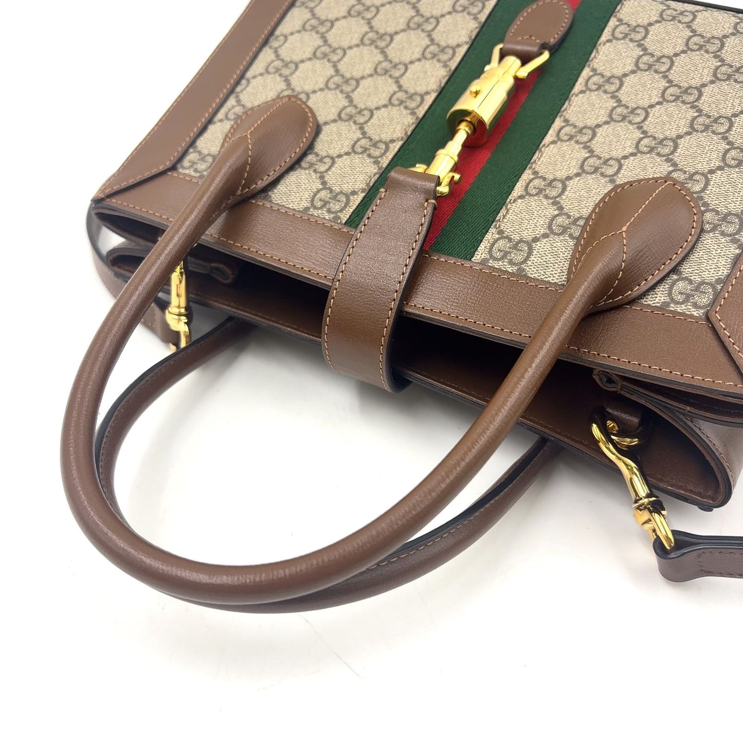 Gucci Jackie 2-Way Shoulder Leather Brown Beige Handbag Gold — view 8