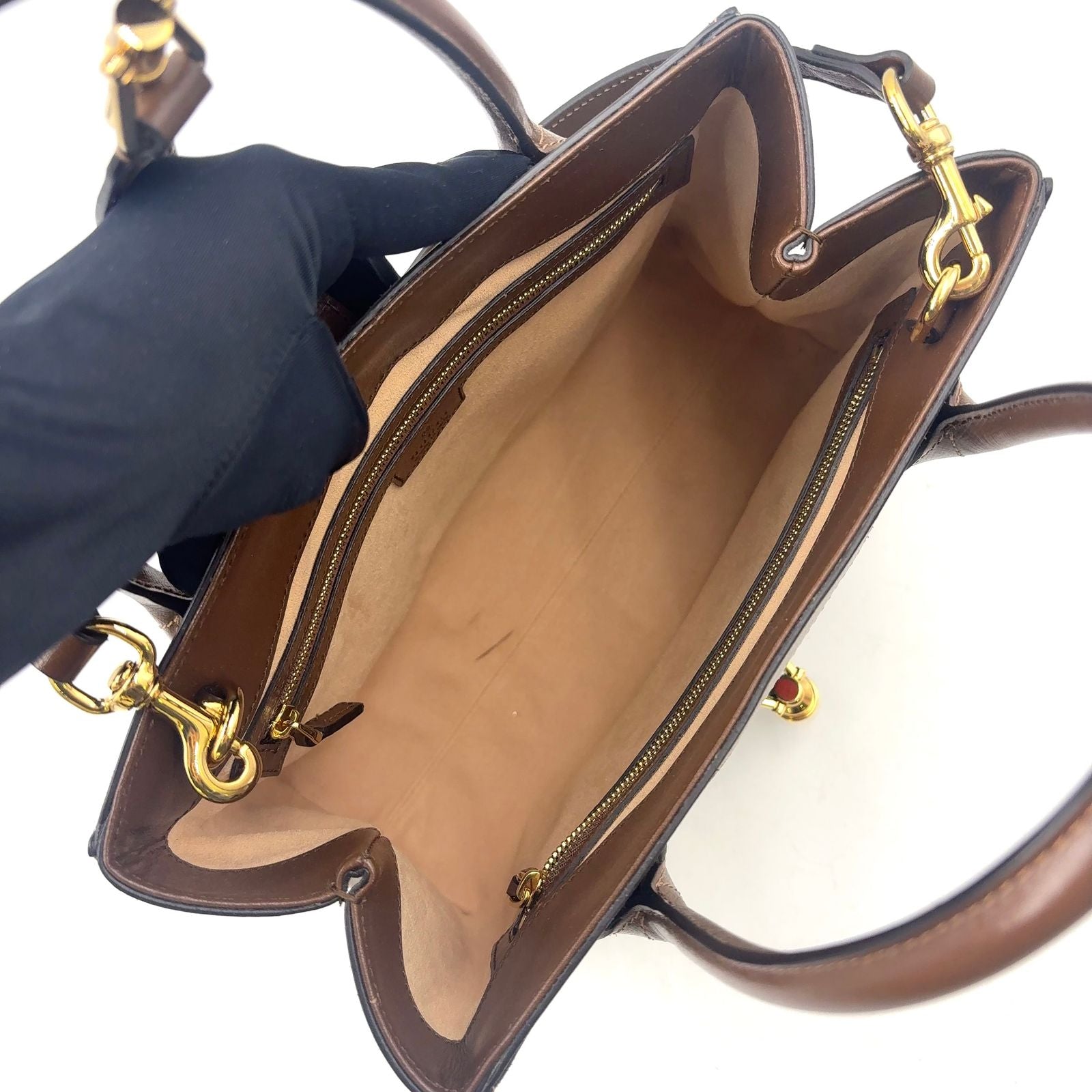 Gucci Jackie 2-Way Shoulder Leather Brown Beige Handbag Gold — view 3