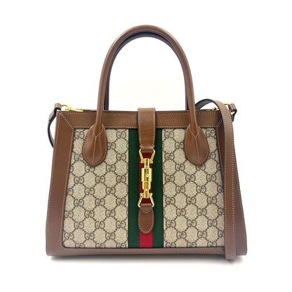 Gucci Jackie 2-Way Shoulder Leather Brown Beige Handbag Gold