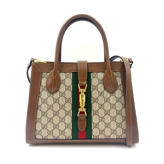 Gucci Jackie 2-Way Shoulder Leather Brown Beige Handbag Gold