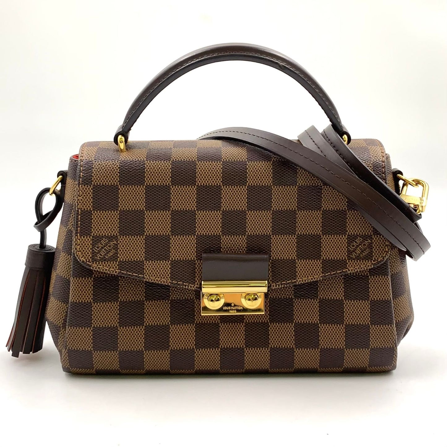 Louis Vuitton Croisette Damier Ebene 2-Way Shoulder Leather Brown Handbag Gold