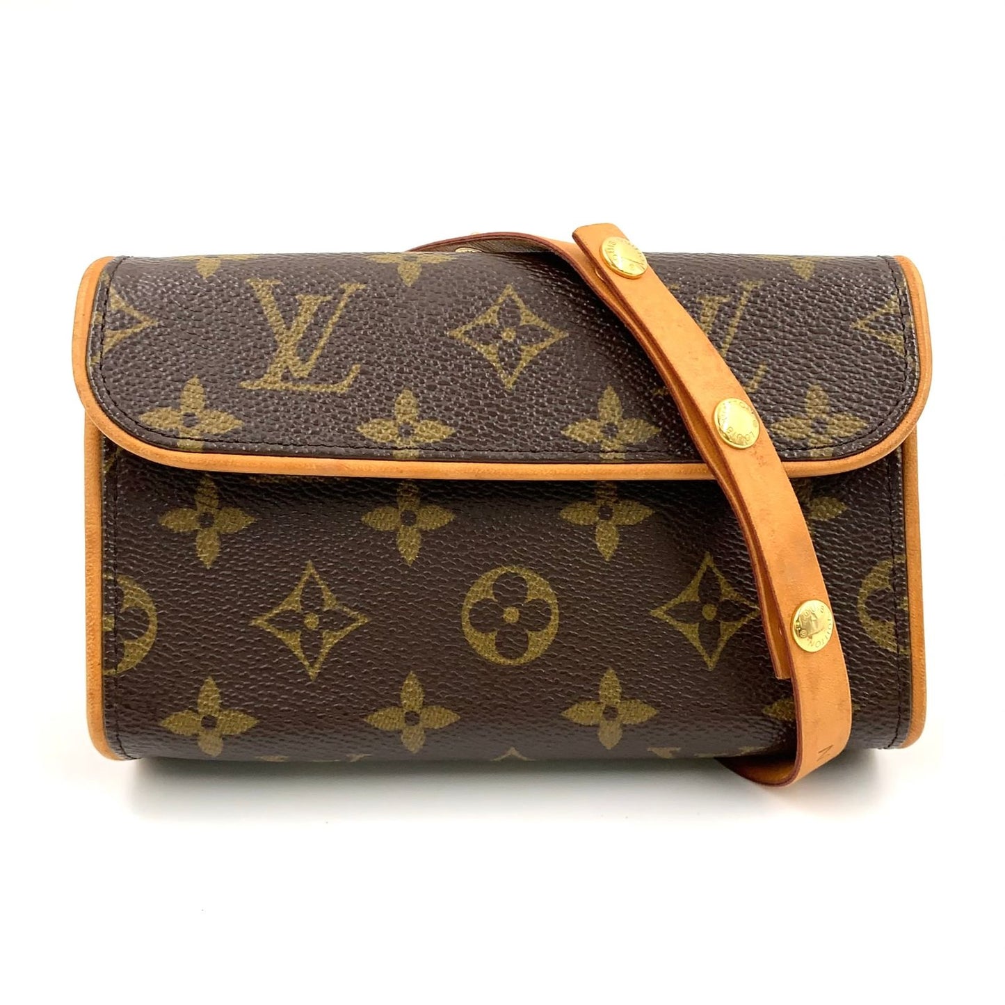 Louis Vuitton Pochette Twin PM Monogram XS Leather Brown Shoulder Bag Gold