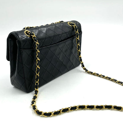 Chanel Quilted Single Flap Pouch Lambskin Black Chain Shoulder Bag Gold — view 2