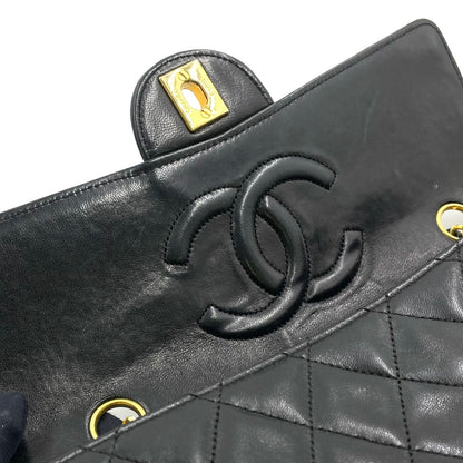 Chanel Quilted Single Flap Pouch Lambskin Black Chain Shoulder Bag Gold — view 8