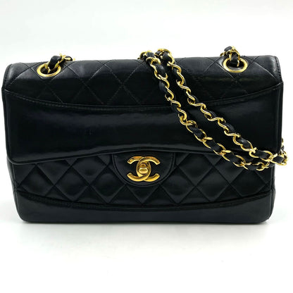 Chanel Quilted Single Flap Pouch Lambskin Black Chain Shoulder Bag Gold