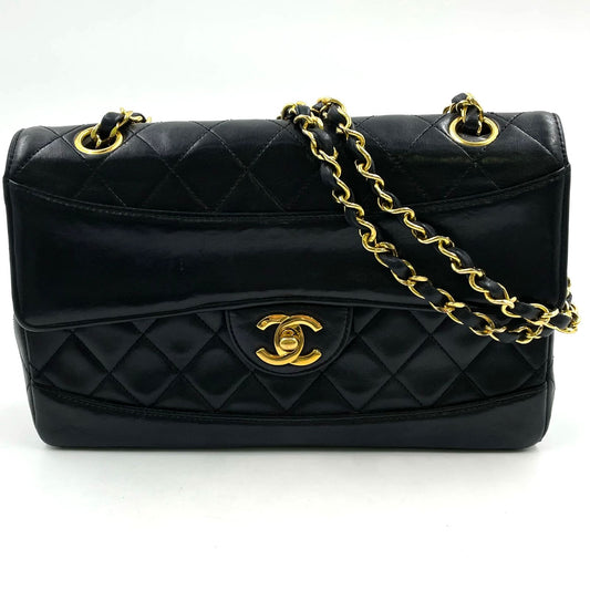 Chanel Quilted Single Flap Pouch Lambskin Black Chain Shoulder Bag Gold
