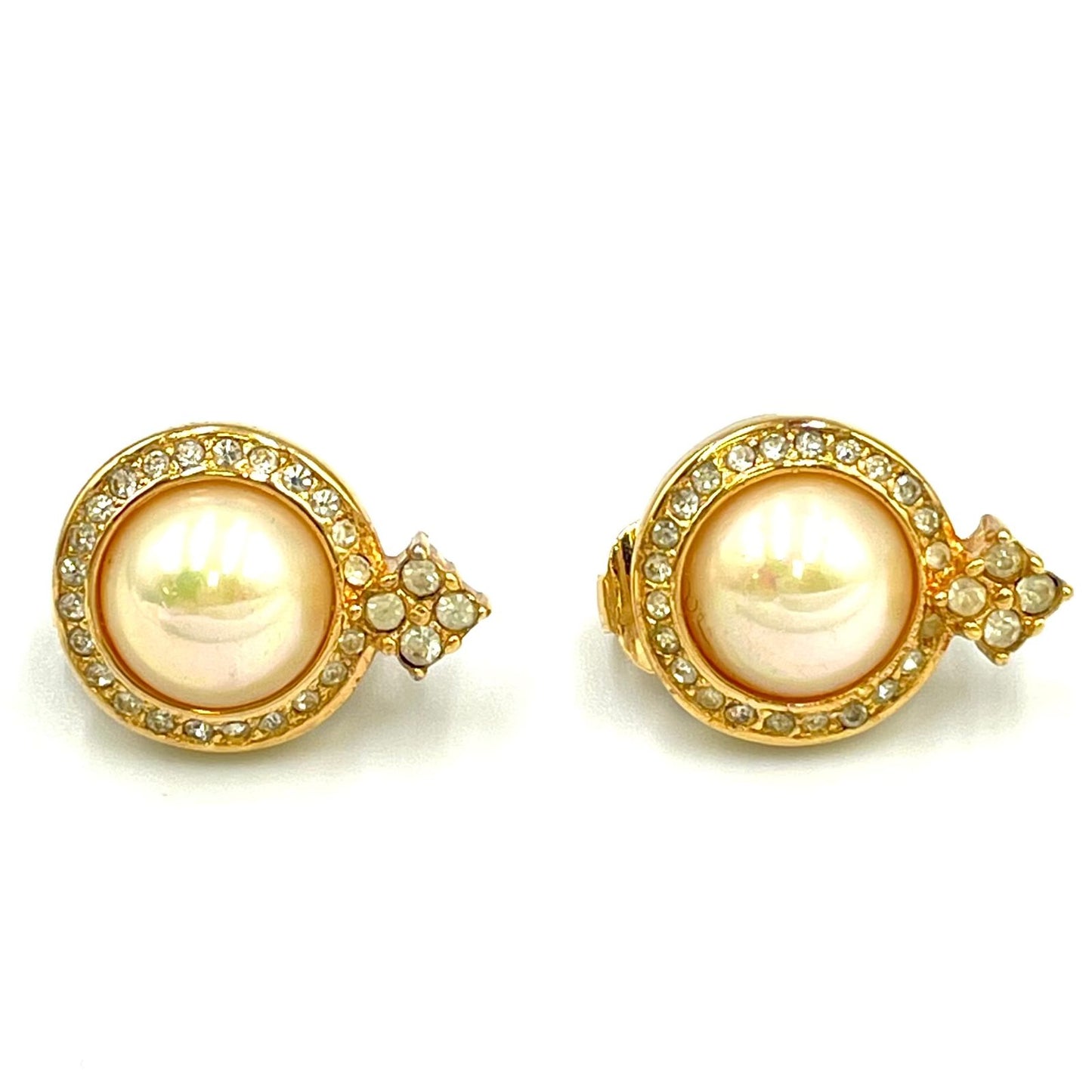 Dior Line Stone Faux Pearl Off White Gold Earrings — view 7