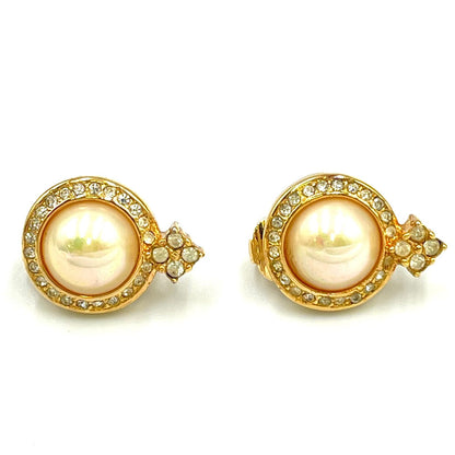 Dior Line Stone Faux Pearl Off White Gold Earrings — view 7