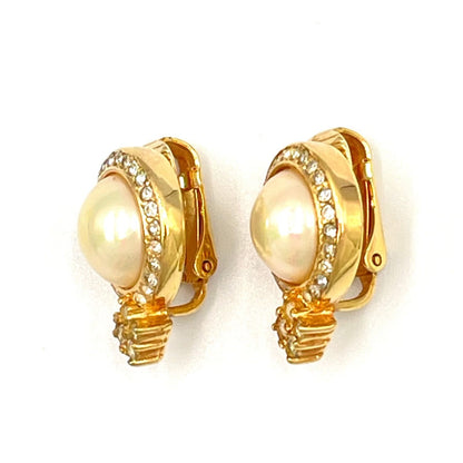 Dior Line Stone Faux Pearl Off White Gold Earrings — view 5