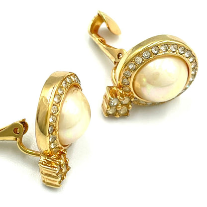 Dior Line Stone Faux Pearl Off White Gold Earrings — view 8