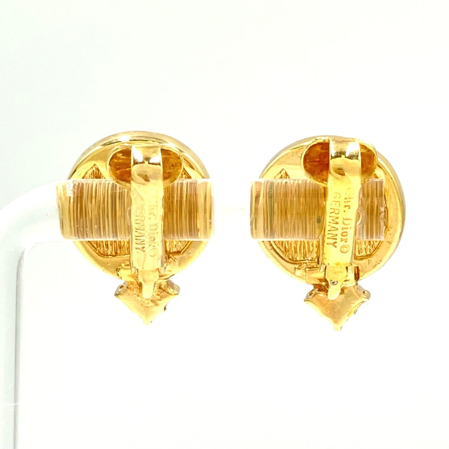 Dior Line Stone Faux Pearl Off White Gold Earrings — view 2