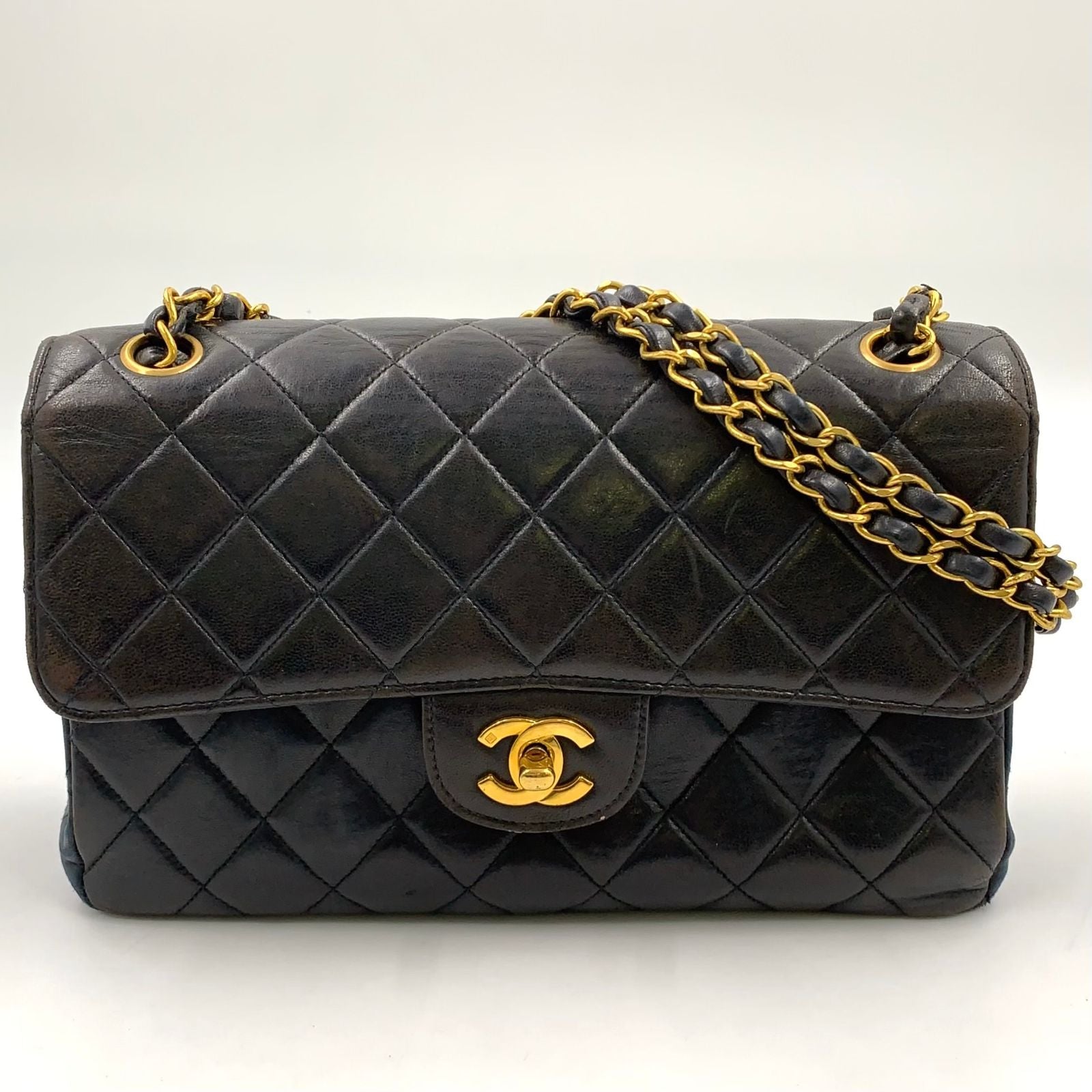 Chanel Double Face Quilted Lambskin Black Chain Shoulder Bag Silver