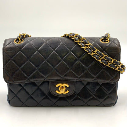 Chanel Double Face Quilted Lambskin Black Chain Shoulder Bag Silver