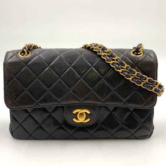 Chanel Double Face Quilted Lambskin Black Chain Shoulder Bag Silver