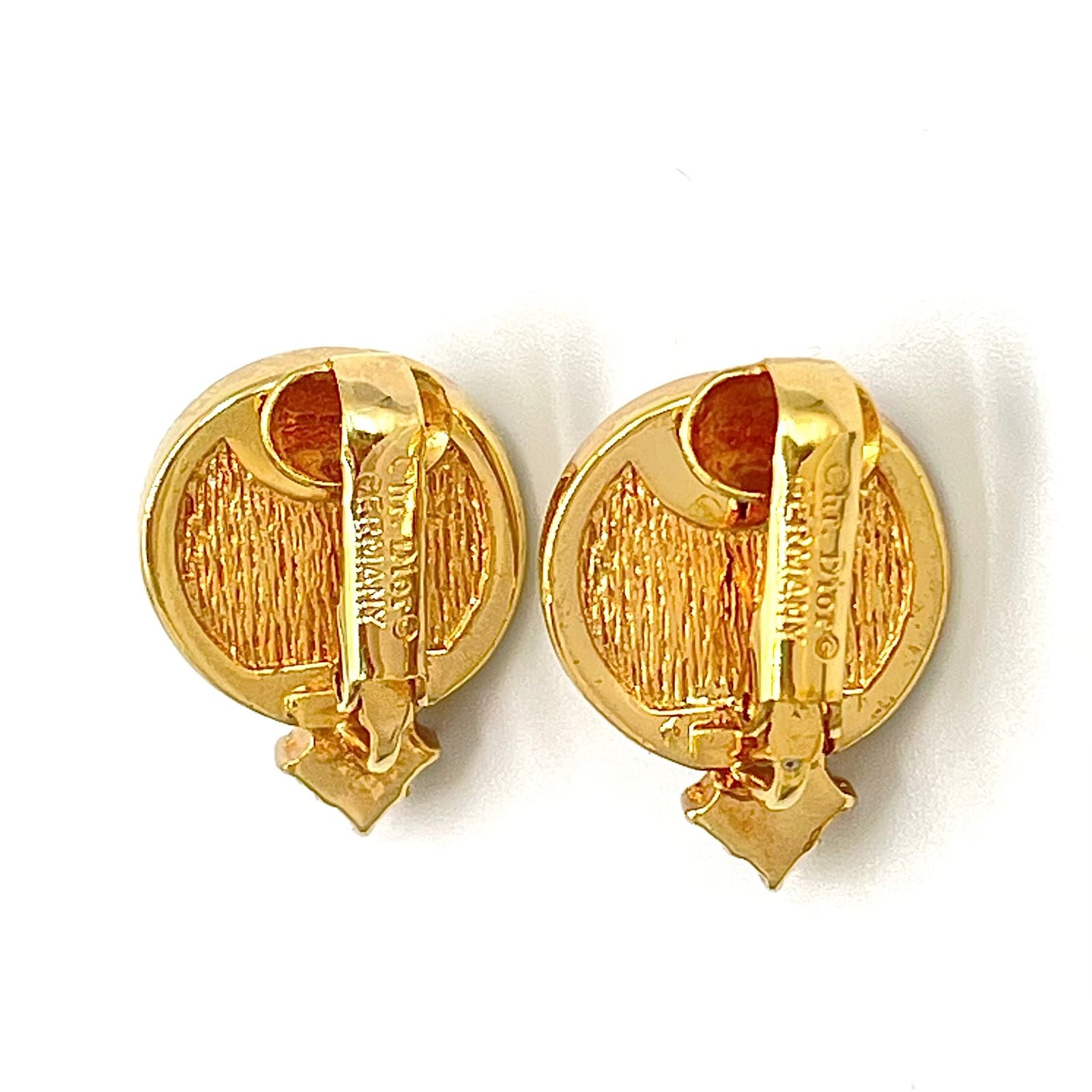 Dior Line Stone Faux Pearl Off White Gold Earrings — view 4
