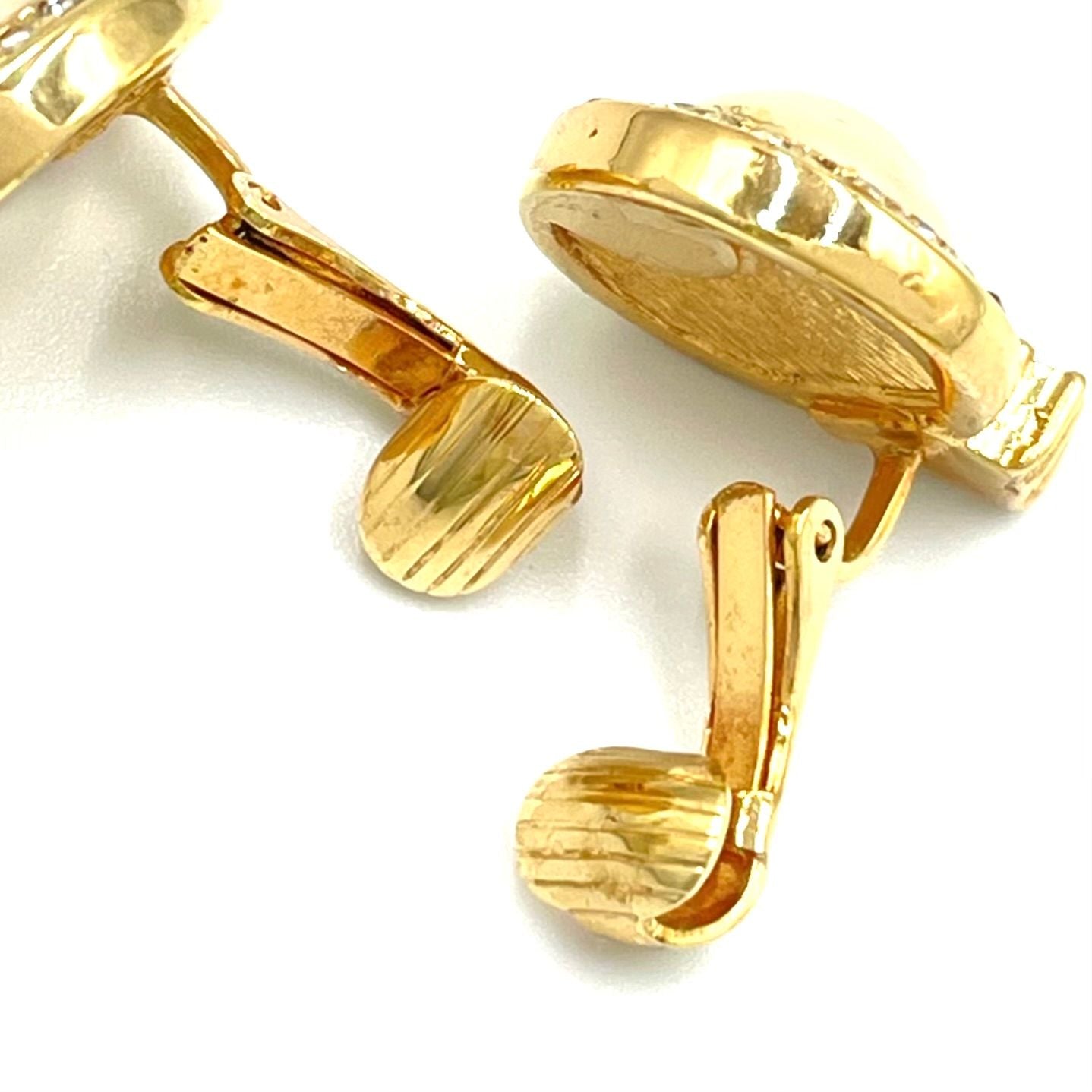 Dior Line Stone Faux Pearl Off White Gold Earrings — view 9