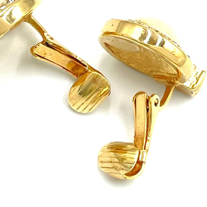 Dior Line Stone Faux Pearl Off White Gold Earrings — view 9