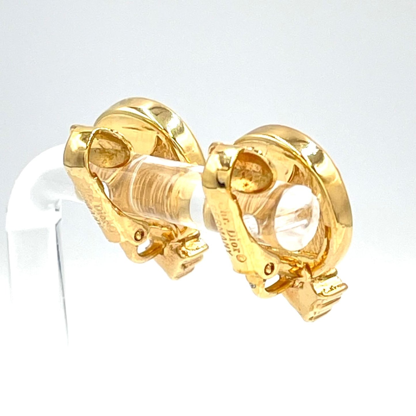 Dior Line Stone Faux Pearl Off White Gold Earrings — view 3
