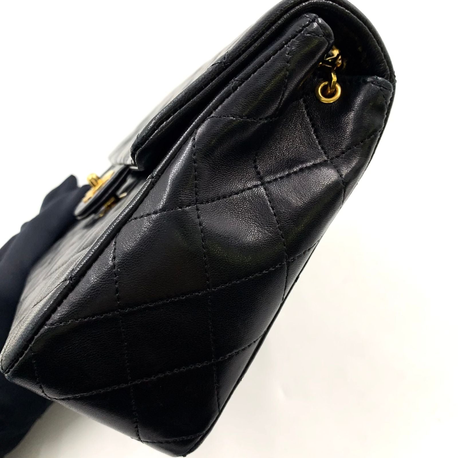Chanel Mini Quilted Lambskin Black Chain Shoulder Bag Gold — view 6