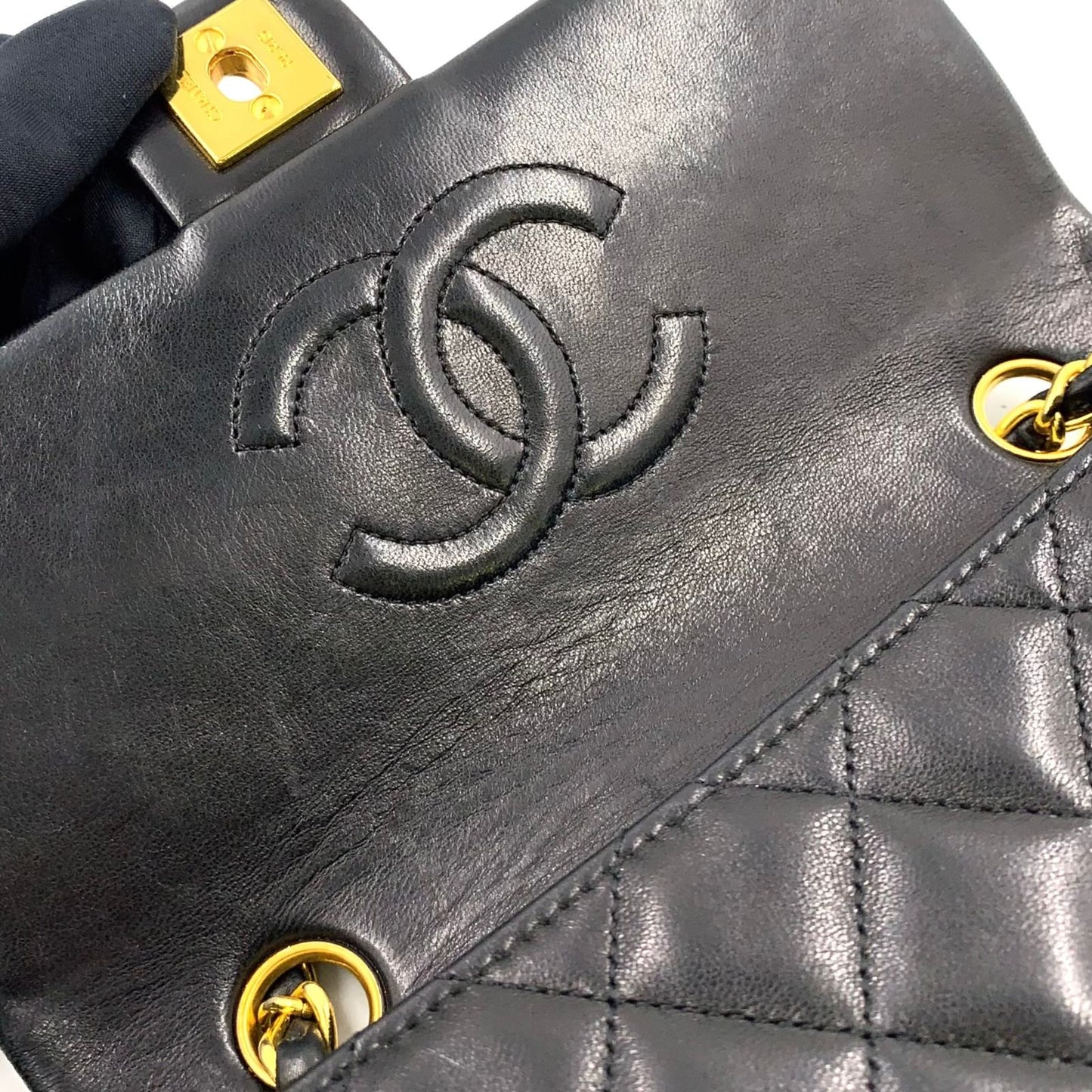 Chanel Mini Quilted Lambskin Black Chain Shoulder Bag Gold — view 8