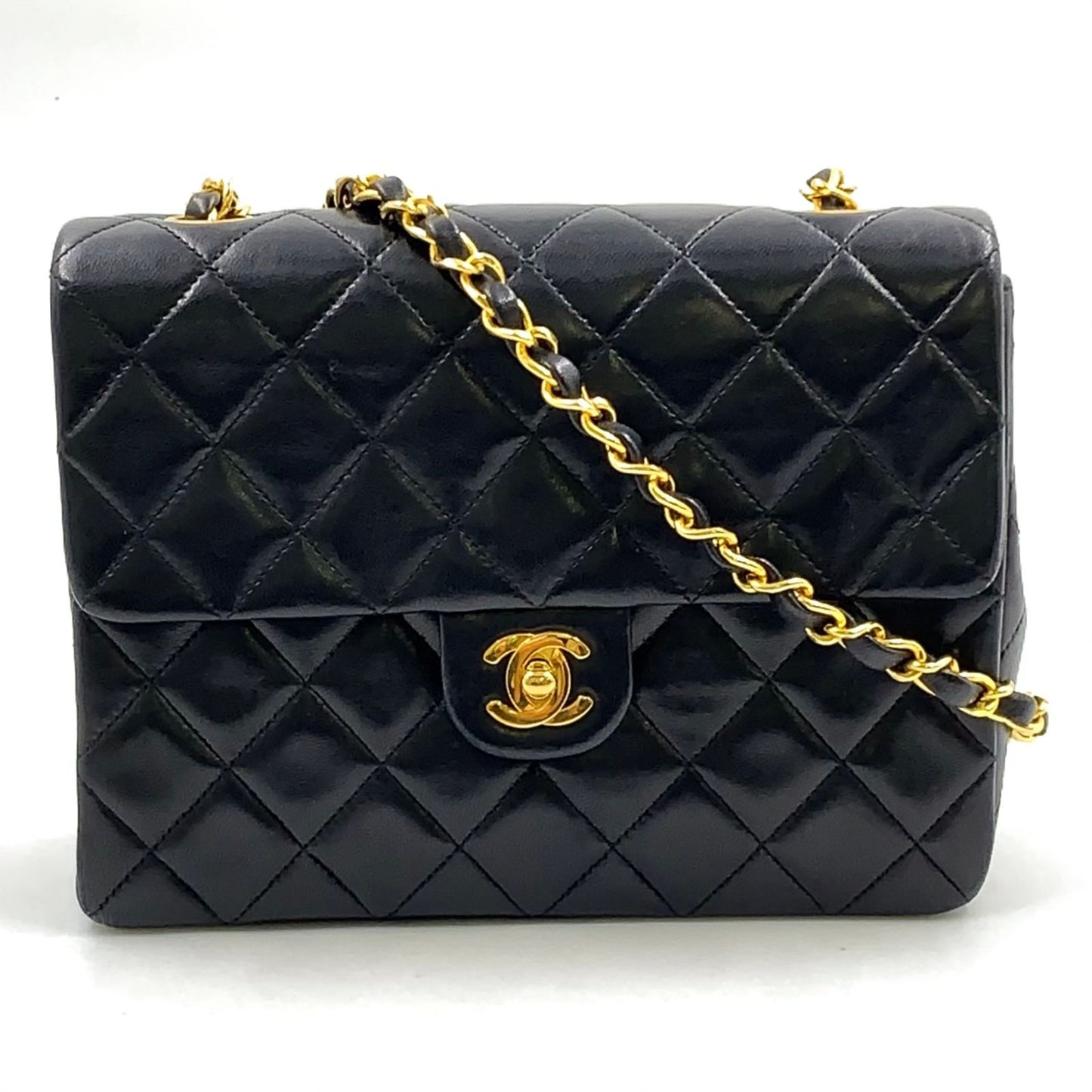 Chanel Mini Quilted Lambskin Black Chain Shoulder Bag Gold