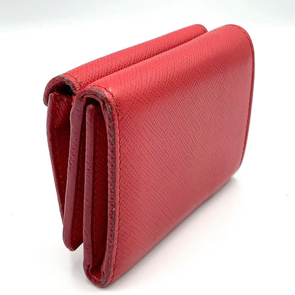 Prada Saffiano Leather Compact Trifold Red Wallet Gold — view 2