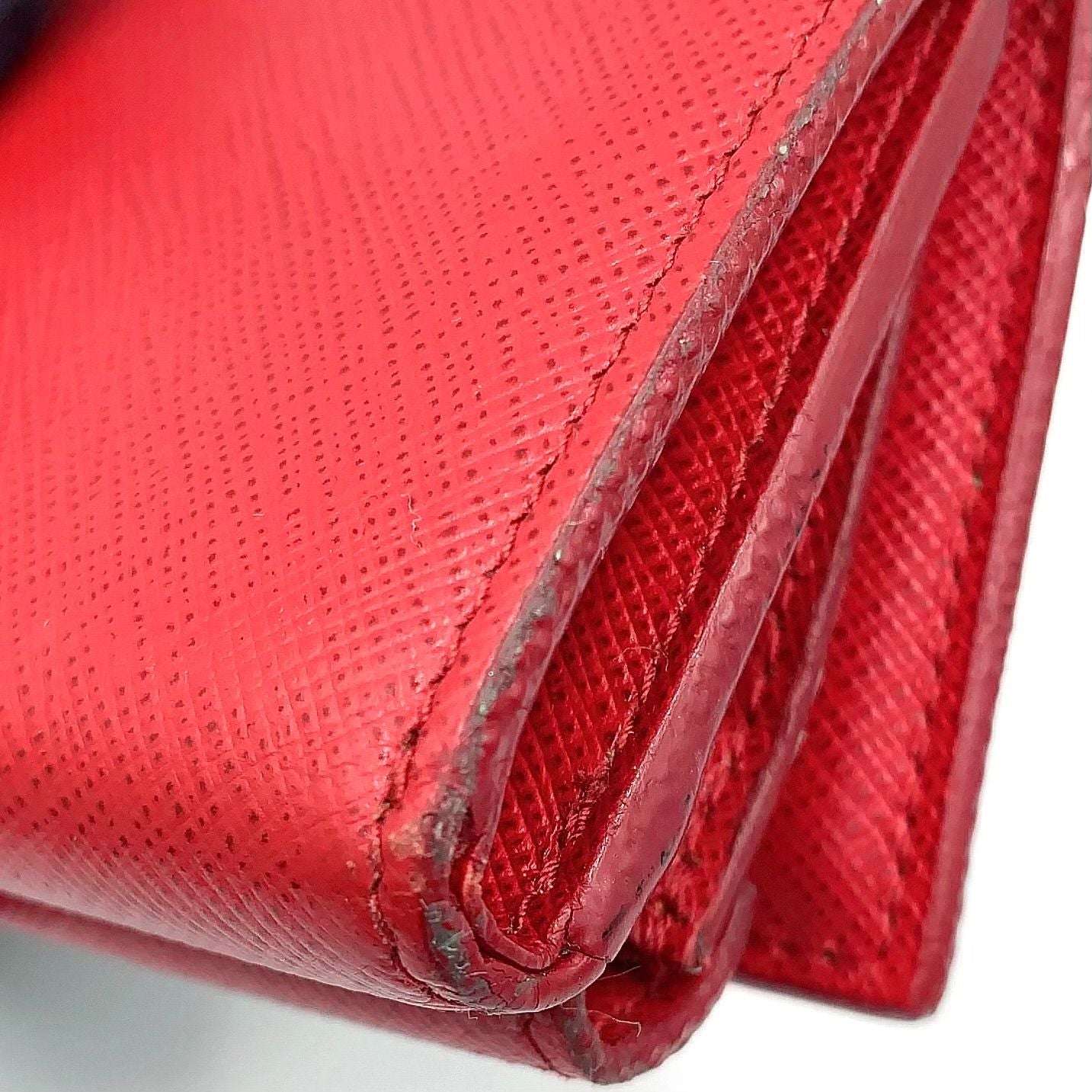 Prada Saffiano Leather Compact Trifold Red Wallet Gold — view 9