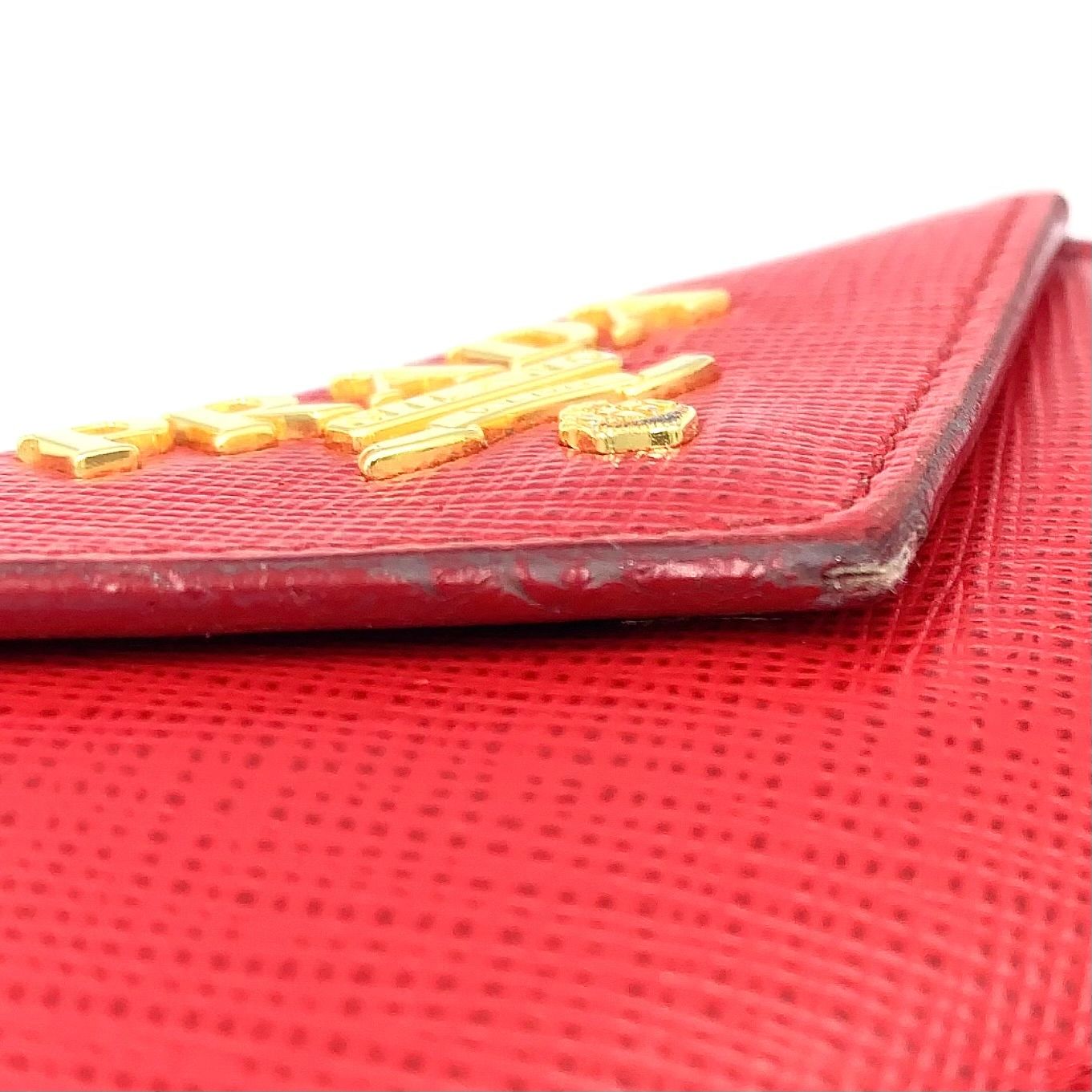 Prada Saffiano Leather Compact Trifold Red Wallet Gold — view 6