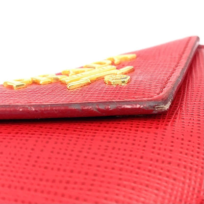 Prada Saffiano Leather Compact Trifold Red Wallet Gold — view 6