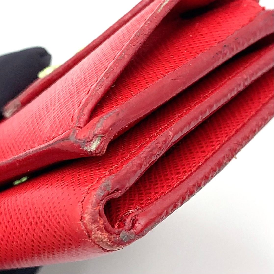 Prada Saffiano Leather Compact Trifold Red Wallet Gold — view 8