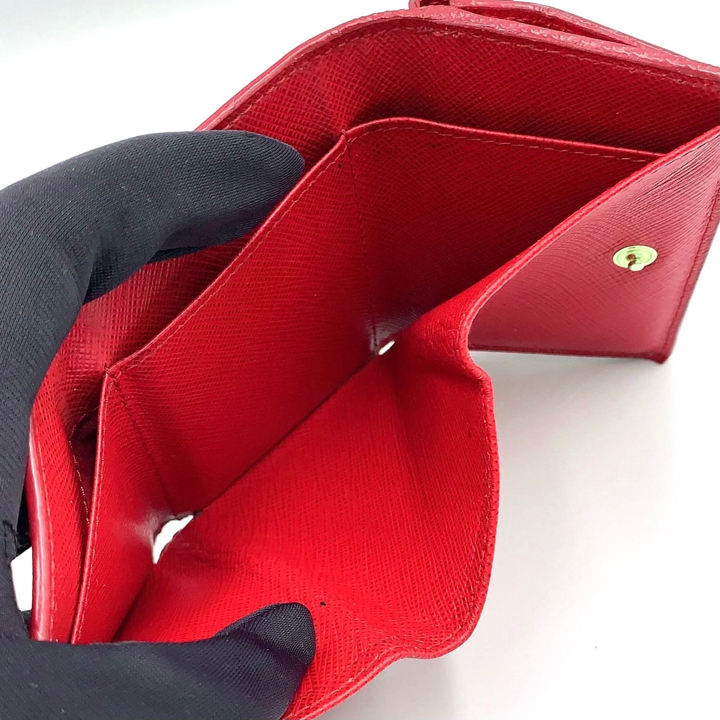 Prada Saffiano Leather Compact Trifold Red Wallet Gold — view 3