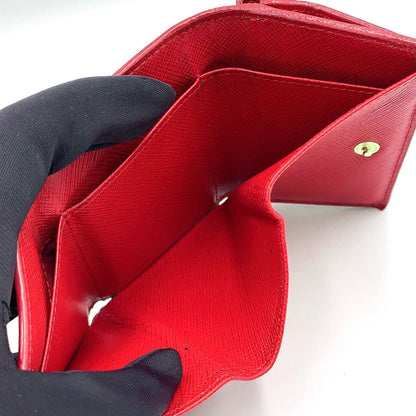 Prada Saffiano Leather Compact Trifold Red Wallet Gold — view 3