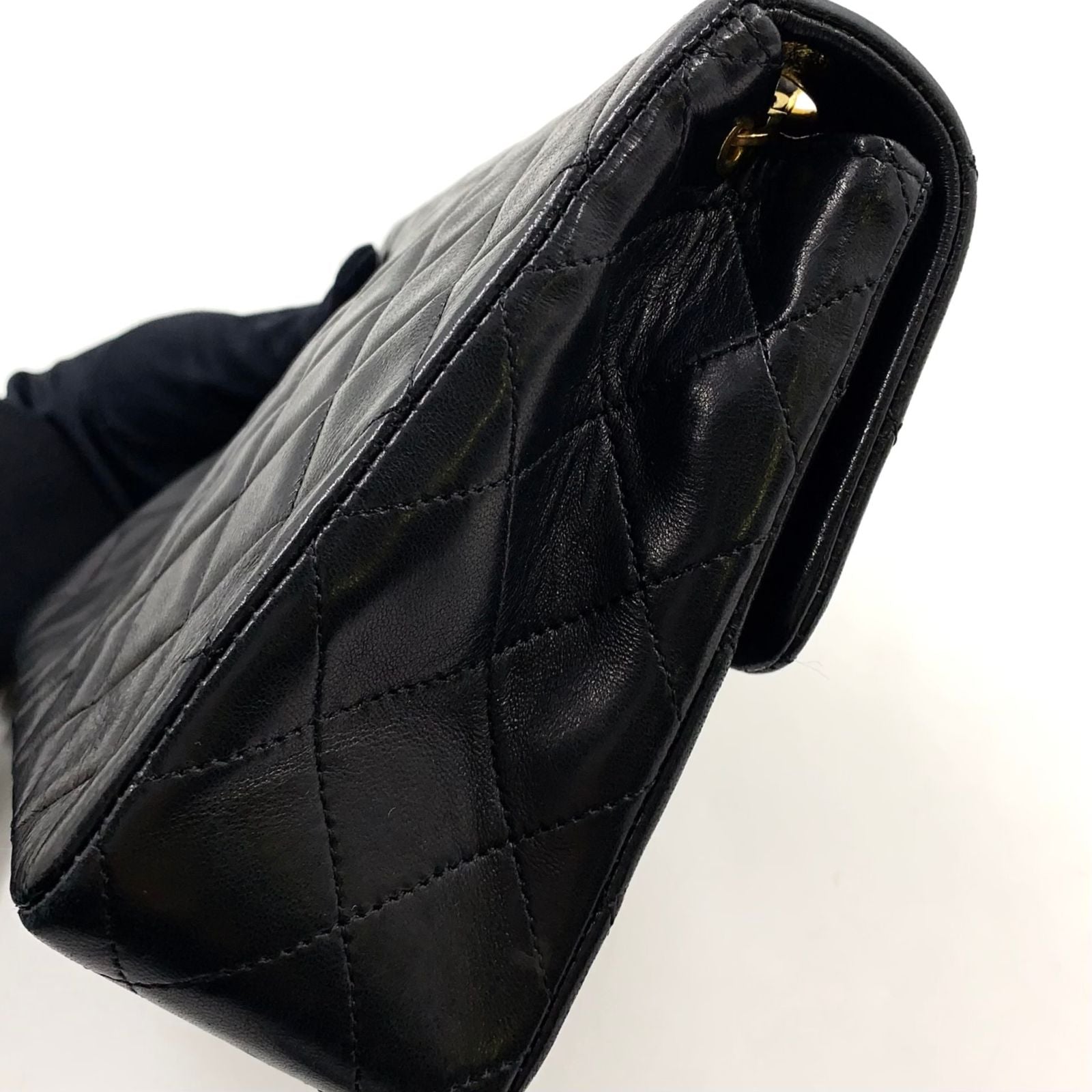Chanel Mini Quilted Lambskin Black Chain Shoulder Bag Gold — view 7