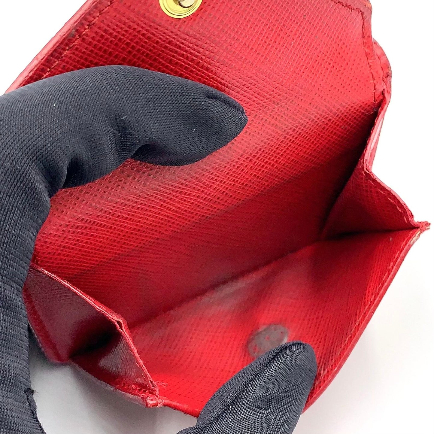 Prada Saffiano Leather Compact Trifold Red Wallet Gold — view 4