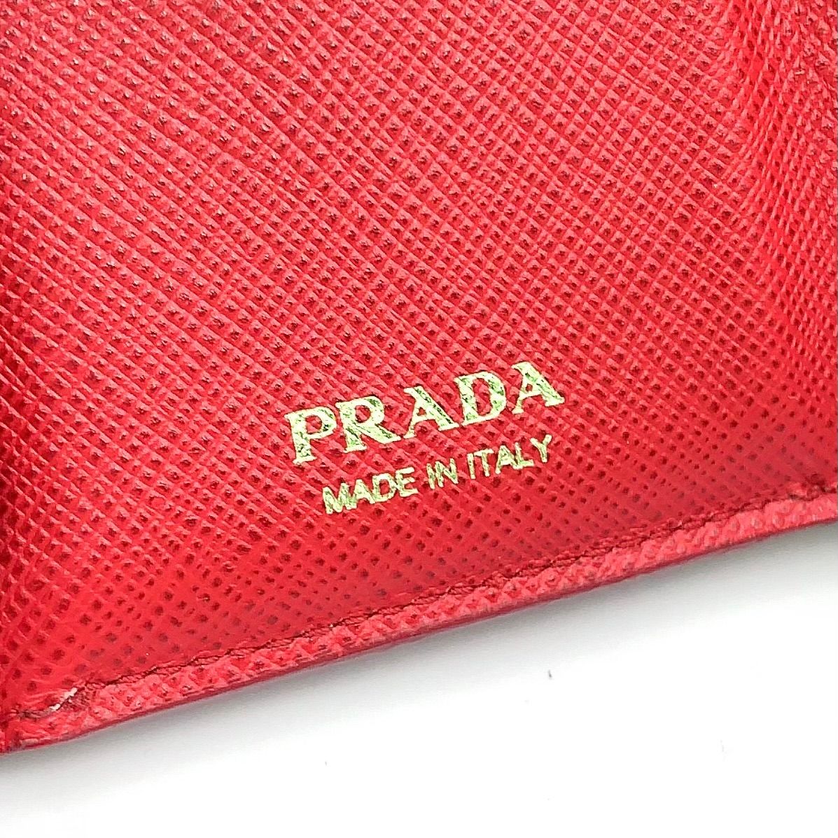 Prada Saffiano Leather Compact Trifold Red Wallet Gold — view 5
