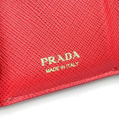 Prada Saffiano Leather Compact Trifold Red Wallet Gold — view 5