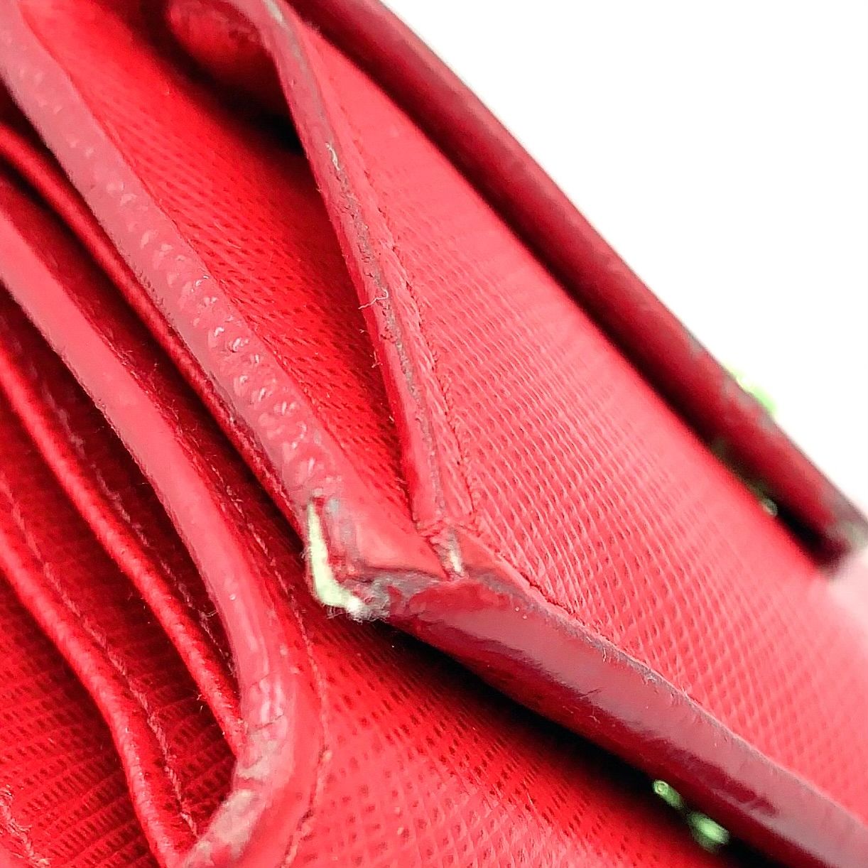 Prada Saffiano Leather Compact Trifold Red Wallet Gold — view 7