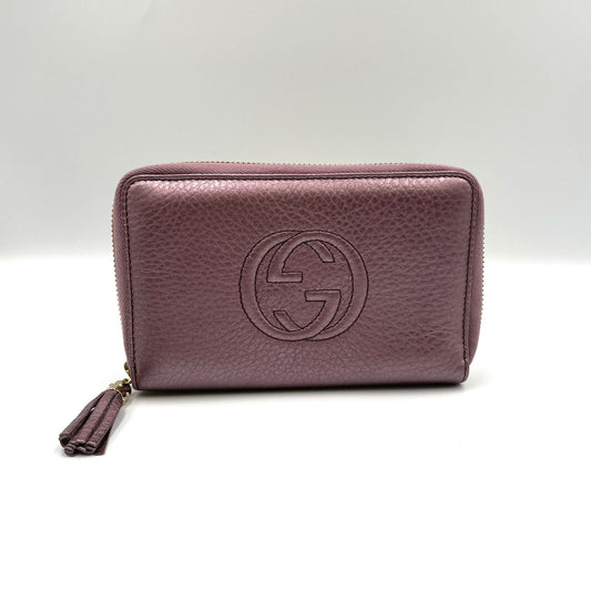 Gucci Interlocking Soho Bifold Leather Purple Wallet Gold