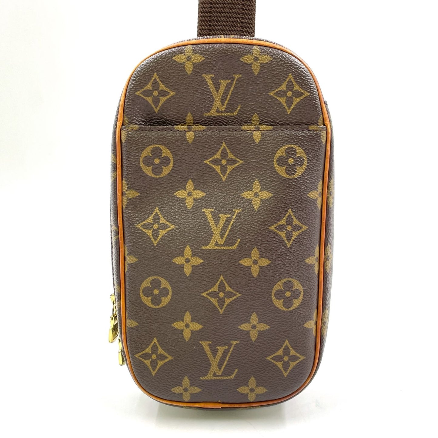 Louis Vuitton Pochette Gange Monogram Leather Brown Belt Bag Gold