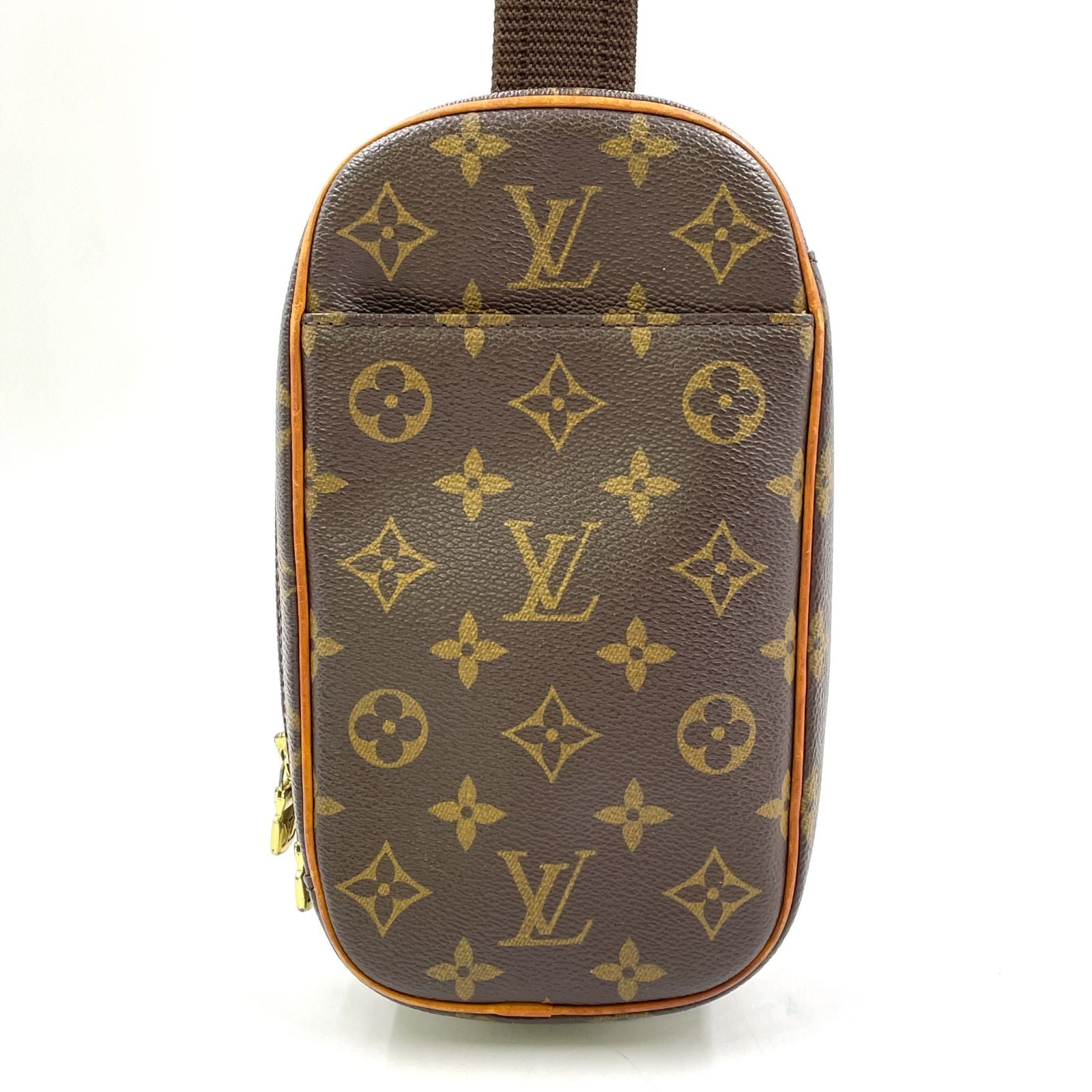 Louis Vuitton Pochette Gange Monogram Leather Brown Belt Bag Gold