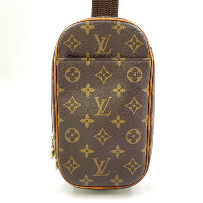 Louis Vuitton Pochette Gange Monogram Leather Brown Belt Bag Gold