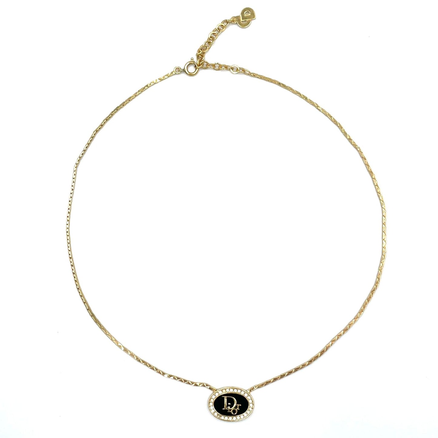Dior Oval Oblique Line Stone Gold Black Necklace — view 3