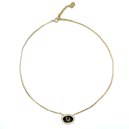 Dior Oval Oblique Line Stone Gold Black Necklace — view 3