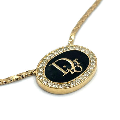 Dior Oval Oblique Line Stone Gold Black Necklace — view 9